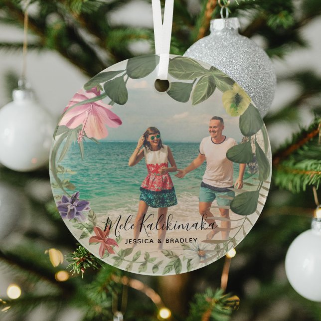 Mele Kalikimaka Tropischer Wreath Foto Glass Ornam Ornament Aus Glas (Von Creator hochgeladen)