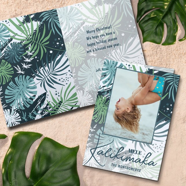 Mele Kalikimaka Tropisches geflochtenes Foto Feiertagskarte (Mele Kalikimaka tropical folded holiday photo cards)