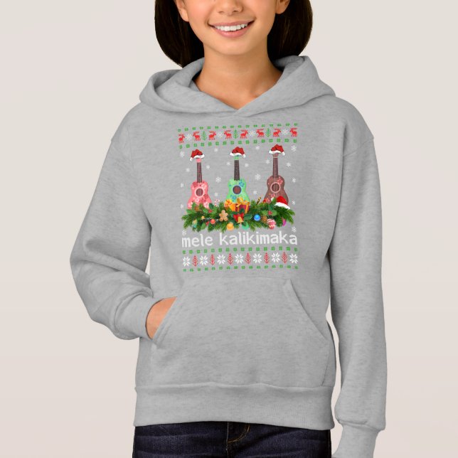 Mele Kalikimaka Ukulele Guitar Gift Ugly Ukulele Hoodie (Vorderseite)