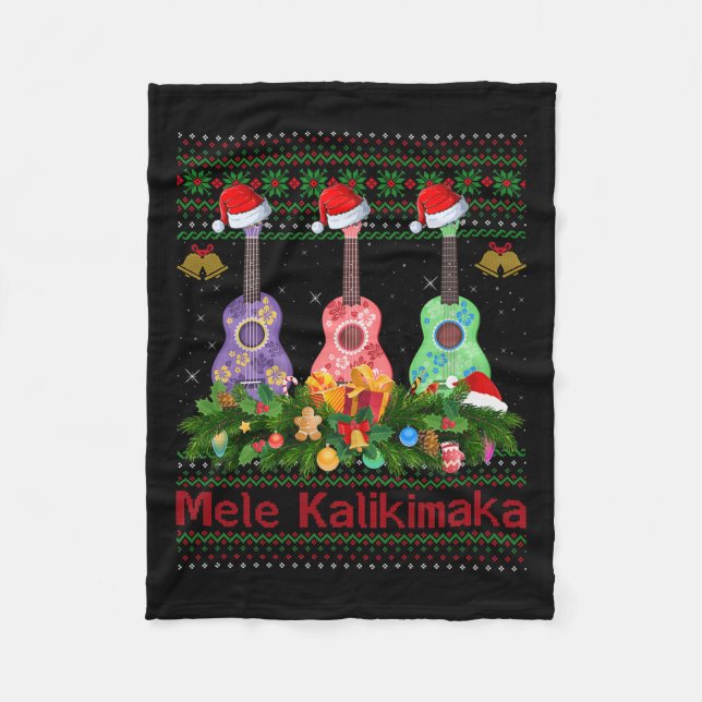 Mele Kalikimaka Ukulele Guitar Ugly Xmas Sweaters  Fleecedecke (Vorderseite)
