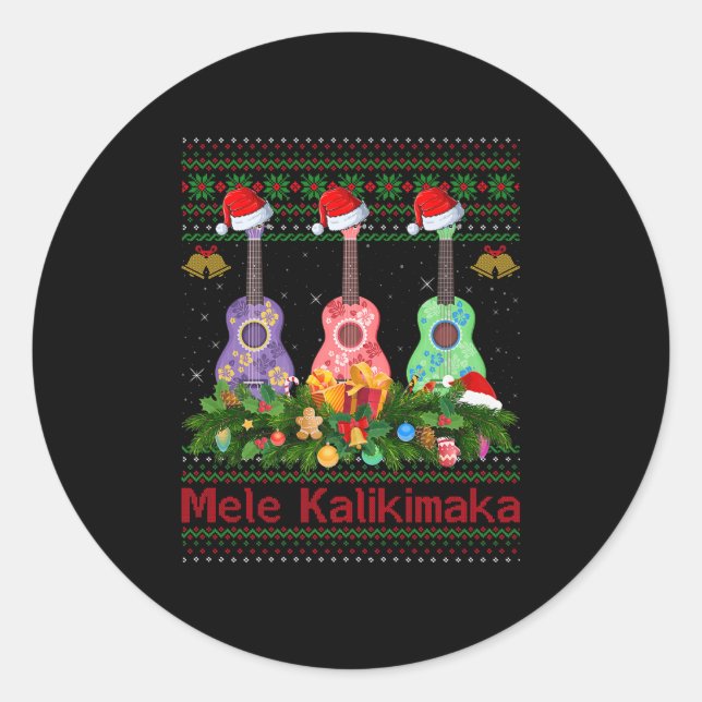 Mele Kalikimaka Ukulele Guitar Ugly Xmas Sweaters  Runder Aufkleber (Vorderseite)