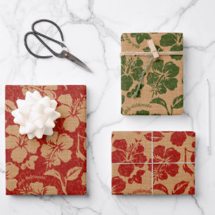 Mele Kalikimaka Vintager Pareau Hawaiianischer Hib Geschenkpapier Set