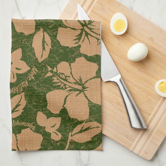 Mele Kalikimaka Vintager Pareau Hawaiianischer Hib Küchentuch (Viertel Falte)