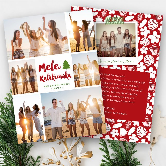 Mele Kalikimaka Weihnachten 6 FotoCollage (Mele Kalikimaka Brush Christmas Tree 6 Photo Collage Modern Holiday Card @ fat_fa_tin)