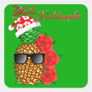 Mele Kalikimaka Weihnachtsananas Quadratischer Aufkleber