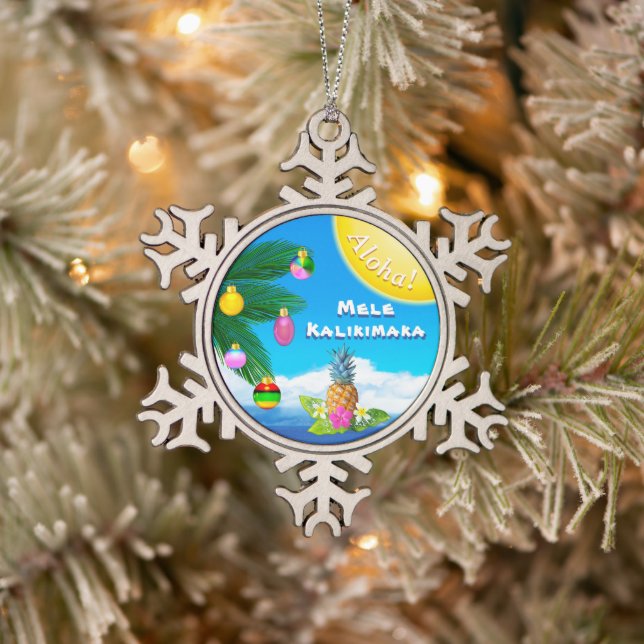 Mele Kalikimaka, Weihnachtsbaumschmuck Schneeflocken Zinn-Ornament (Baum)