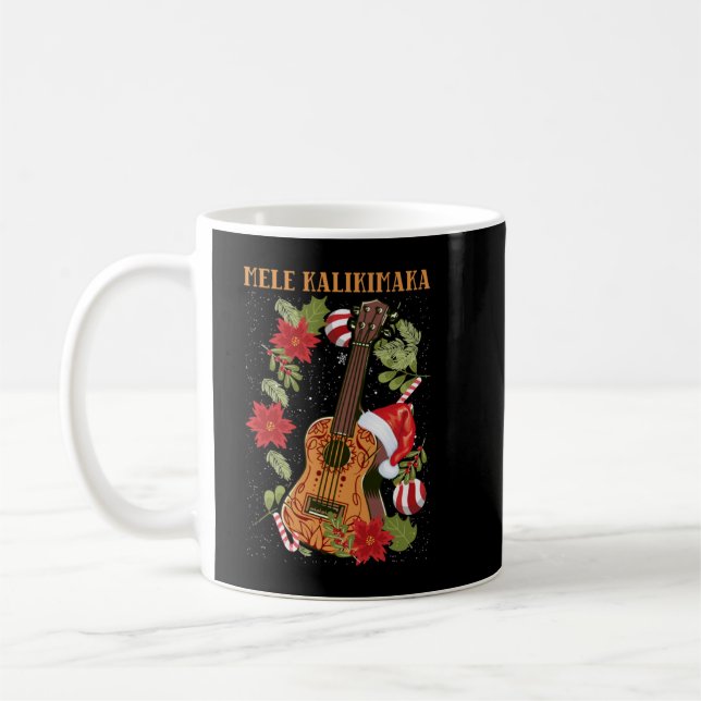 MELE KALIKIMAKA Weihnachtsgeschenk Ukulele Hawaii Kaffeetasse (Links)