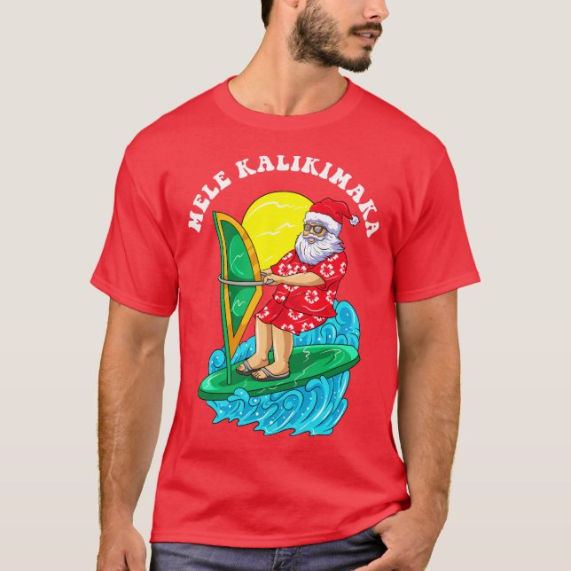 Mele Kalikimaka Weihnachtsmann Surfen T-Shirt (Vorderseite)