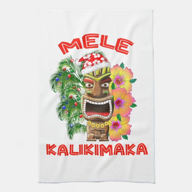 Mele Kalikimaka Weihnachtsmann Tiki Küchentuch (Vertikal)