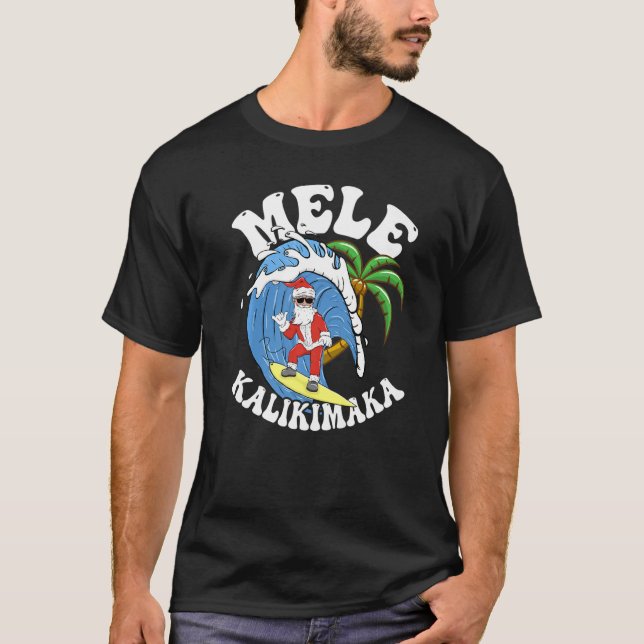 Mele Kalikimaka Weihnachtssurf Santa Surfing T-Shirt (Vorderseite)