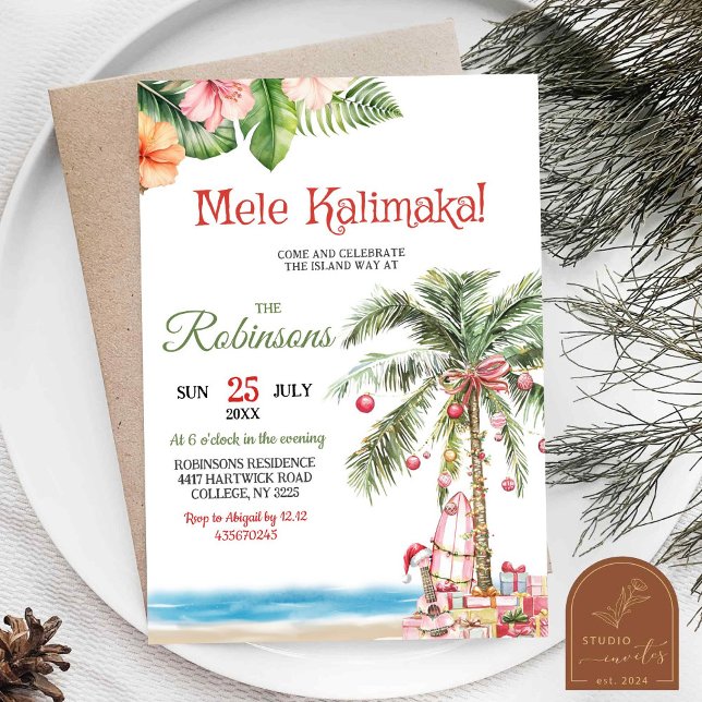 Mele Kalimaka Hawaii Palm Tree Weihnachtsfeiertag  Einladung (Von Creator hochgeladen)