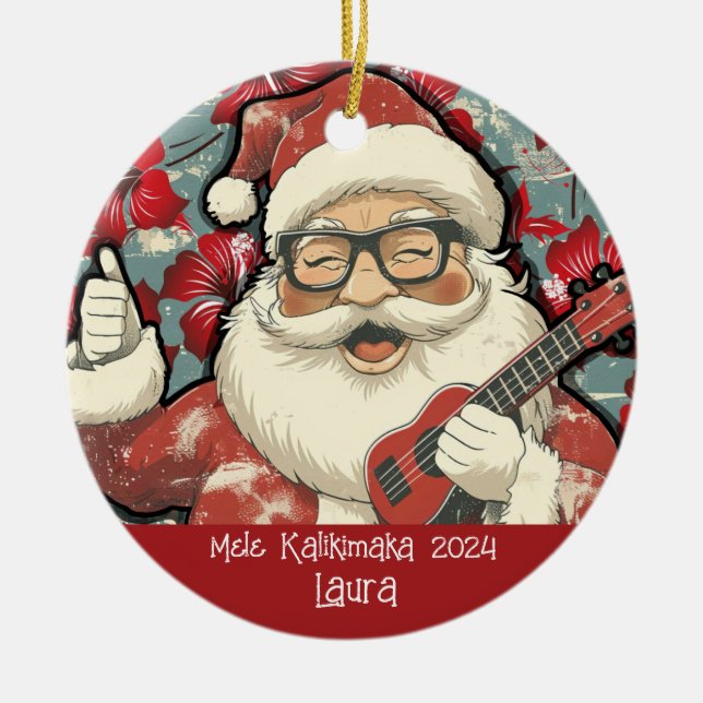 Mele Kamikimaka Hawaiian Santa Ornament (Vorne)
