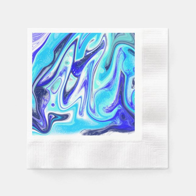 Meliertes Blau | Marmorflüssiges Kunst Serviette (Vorderseite)