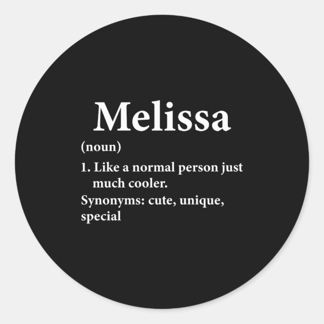 Melissa Name Definition  Runder Aufkleber (Vorderseite)