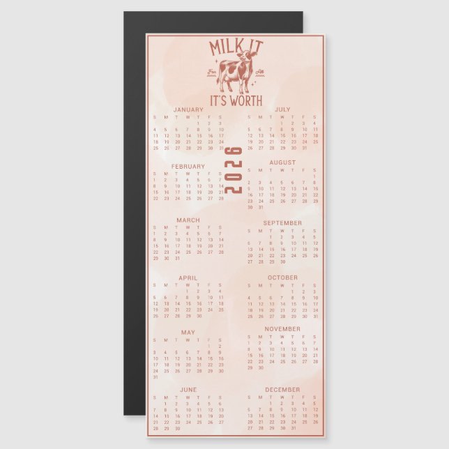 Melken Sie es 2026 Brauner Kalender voll aus Magnetkarte (Vorne/Hinten)