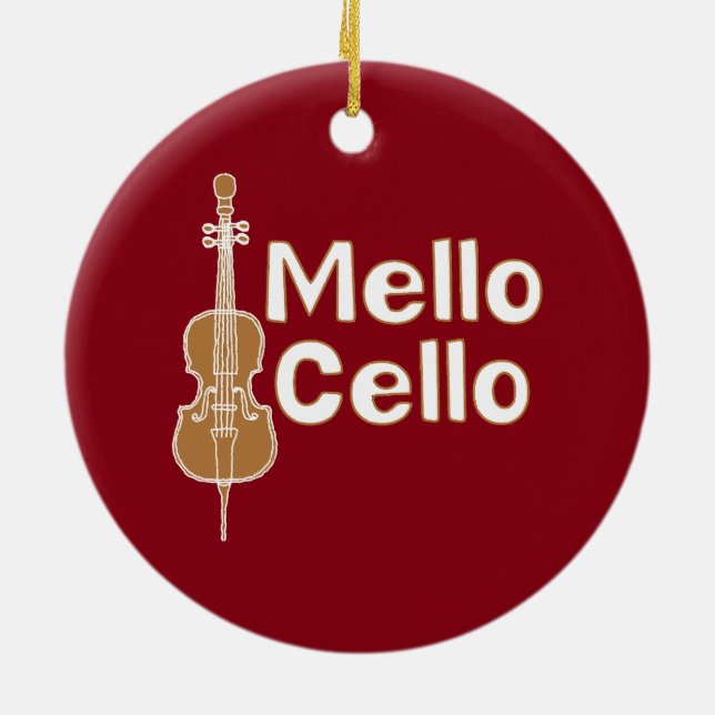 Mellow Cello White Text Keramik Ornament (Hinten)