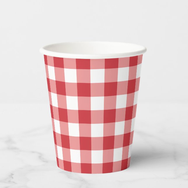 Mellow Classic Gingham - red white check plaid. Pappbecher (Vorderseite)
