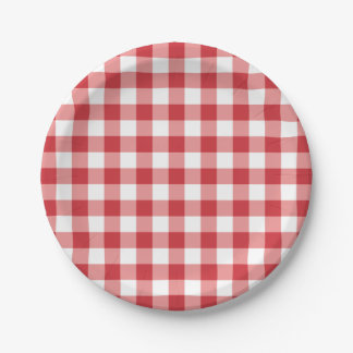 Mellow Classic Gingham - red white check plaid. Pappteller