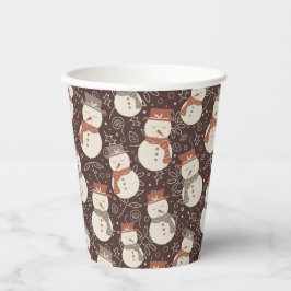 Mellow Snowmen - Weihnachts Muster amaro rot. Pappbecher