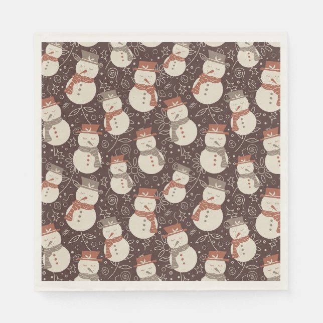 Mellow Snowmen - Weihnachts Muster amaro rot. Serviette (Vorderseite)