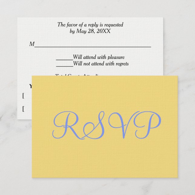 Mellow Yellow Blue Wedding RSVP Karte (Vorne/Hinten)