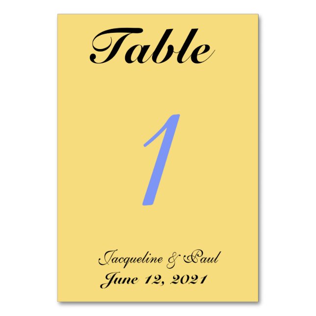 Mellow Yellow Blue Wedding Table No. Cards Tischnummer (Vorderseite)
