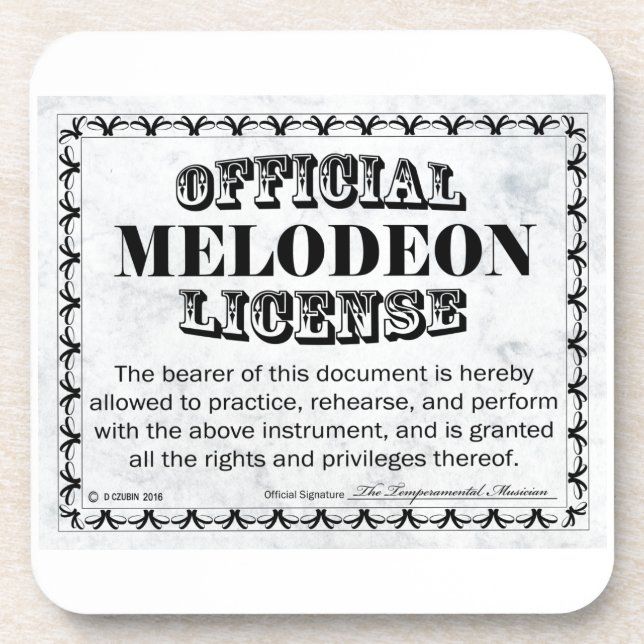 Melodeon-Lizenz Getränkeuntersetzer (Vorderseite)