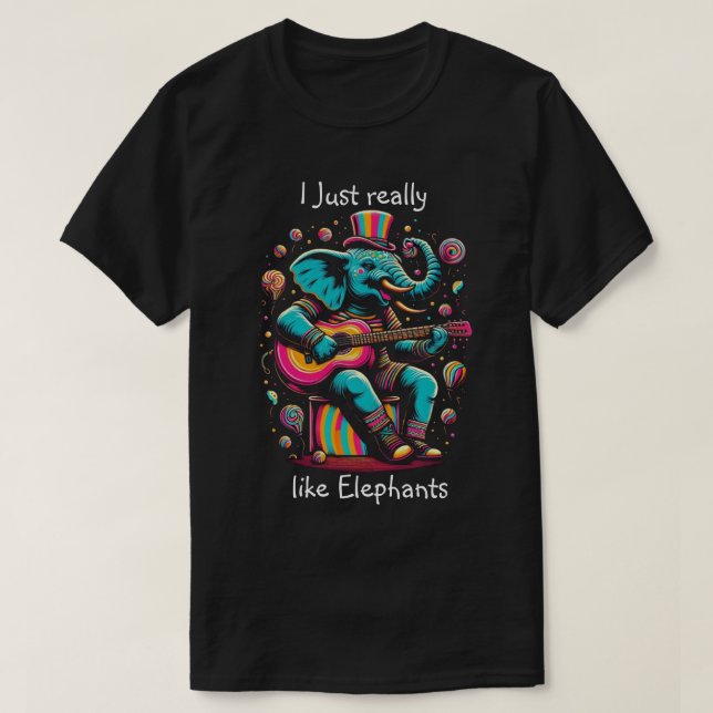 Melodic Pachyderm: Elefant Strumming a Gitarre T-Shirt (Design vorne)