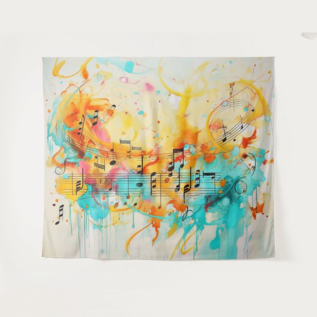 Melodie von Farben und Musiknoten Wandteppich (Vorderseite (Horizontal))