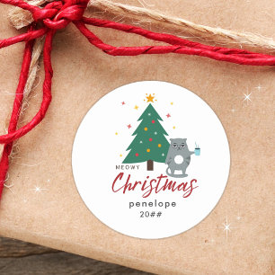 Melodie Weihnachten Niedliche Funny Cat mit Name Runder Aufkleber
