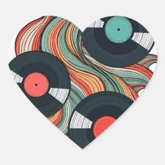 Melodien der Zeit: Vintage-Schallplatten Herz-Aufkleber