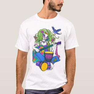 "Melodien-" Regenbogen-Gitarrehippie-Fee-T - Shirt