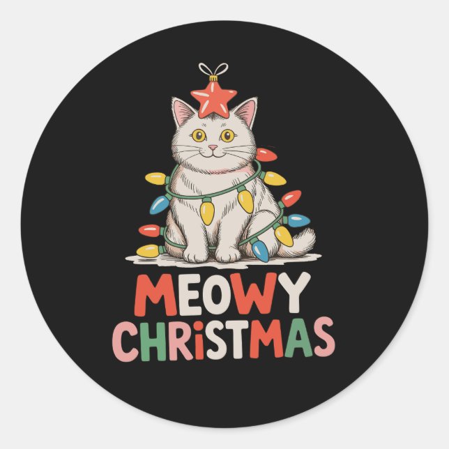 Melodien Weihnachten Funny Niedlich Cat Xmas Light Runder Aufkleber (Vorderseite)
