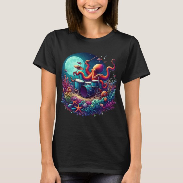 Melodischer Oktopus: Drumming in den Tiefen T-Shirt (Vorderseite)
