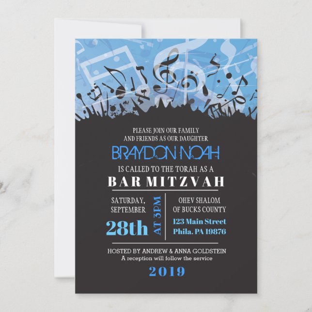MELODY der TORAH Bar Bat Mitzvah Einladung (Vorderseite)