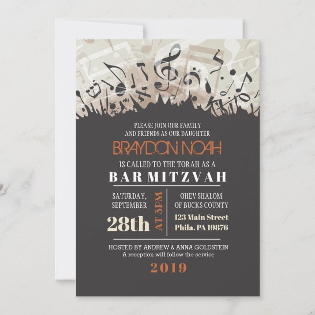 MELODY der TORAH Bar Bat Mitzvah Einladung (Vorderseite)