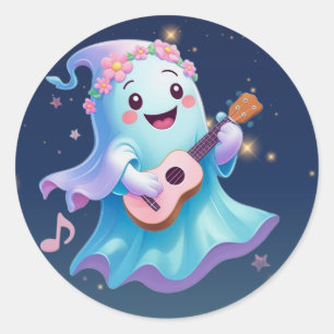 Melody of the Afterlife - Kawaii Ghost Musician Runder Aufkleber