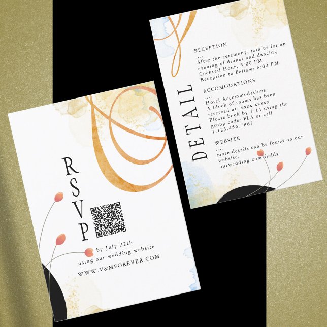 Melody Poetic Watercolor Details Card RSVP Karte (Von Creator hochgeladen)