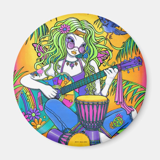 "Melody" Rainbow Guitar Hippie Fairy Magnet (Vorne)
