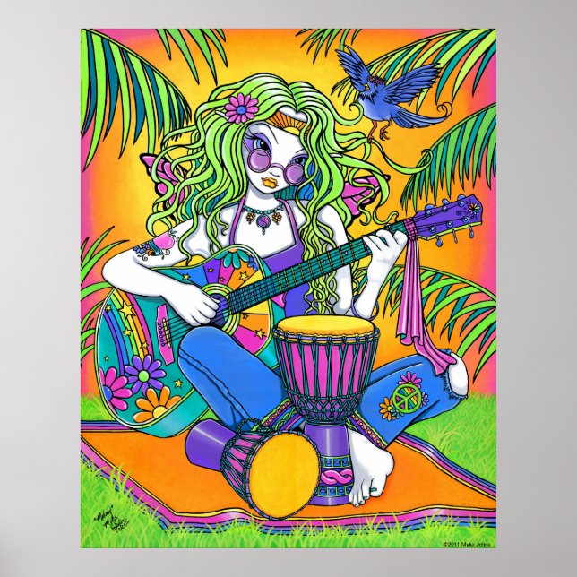 "Melody" Rainbow Guitar Hippie Fairy Poster (Vorne)