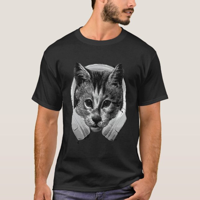 Melomane Katze mit DJ Audio Headset Fun Kitten Hea T-Shirt (Vorderseite)