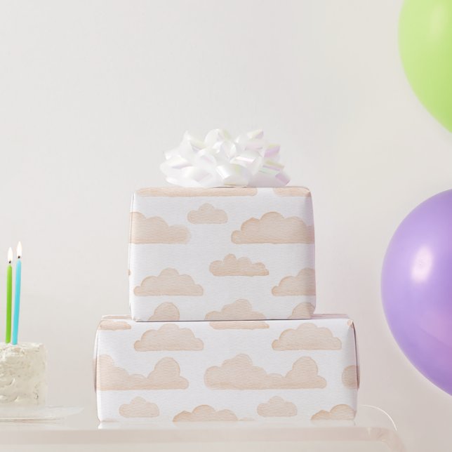 Melon Dreamtime Watercolor Clouds Wrapping Paper Geschenkpapier (Partygeschenke)