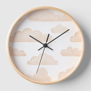 Melon Dreamtime Watercolor Wolken Wall Clock Uhr