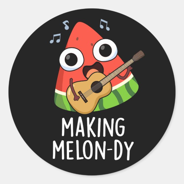 Melon-dy Funny Melon Pun Dark BG Runder Aufkleber (Vorderseite)