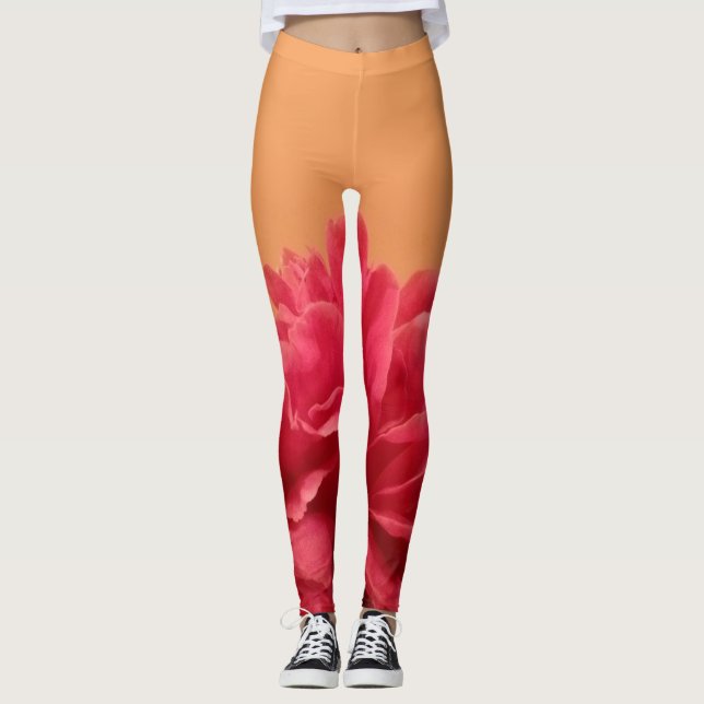 Melon Orange Hot Pink Floral Leggings (Vorderseite)
