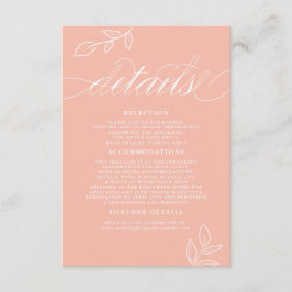 Melon Pink Minimal Leaf QR Code Hochzeitdetails Begleitkarte