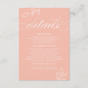 Melon Pink Minimal Leaf QR Code Hochzeitdetails Begleitkarte