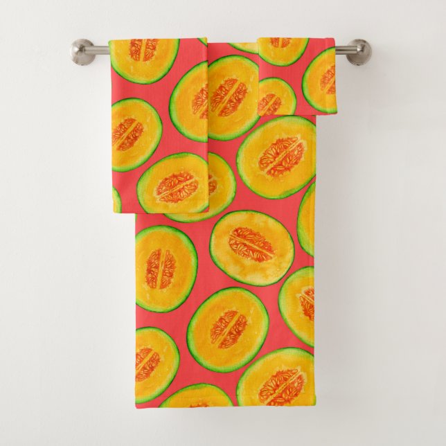 Melon-Scheiben-Aquarellmuster Badhandtuch Set (Insitu)