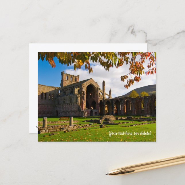 Melrose Abbey, Schottland Postkarte (Vorderseite/Rückseite Beispiel)