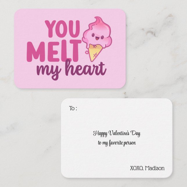 Melt my Heart Funny Pun Niedlich Pink Valentinstag Mitteilungskarte (Vorne/Hinten)